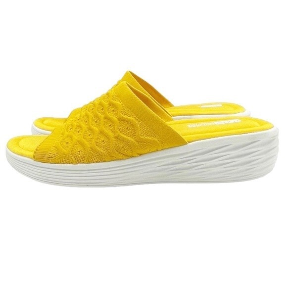 Ryka Nanette Stretch Knit Slide Demi-Wedge Slip-On Sandal Yellow White Size 9.5 - Picture 5 of 15